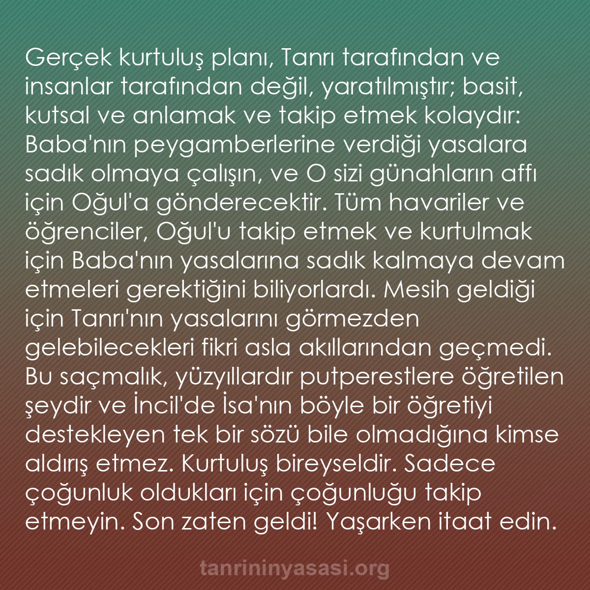 0053 - Tanrı’nın Yasası hakkında gönderi: Gerçek kurtuluş planı, Tanrı tarafından ve insanlar...