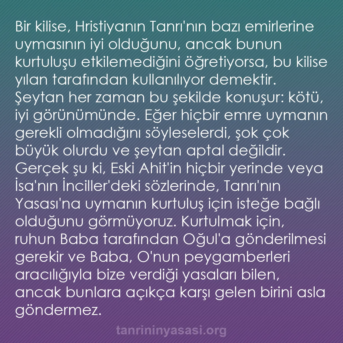 0064 - Tanrı’nın Yasası hakkında gönderi: Bir kilise, Hristiyanın Tanrı