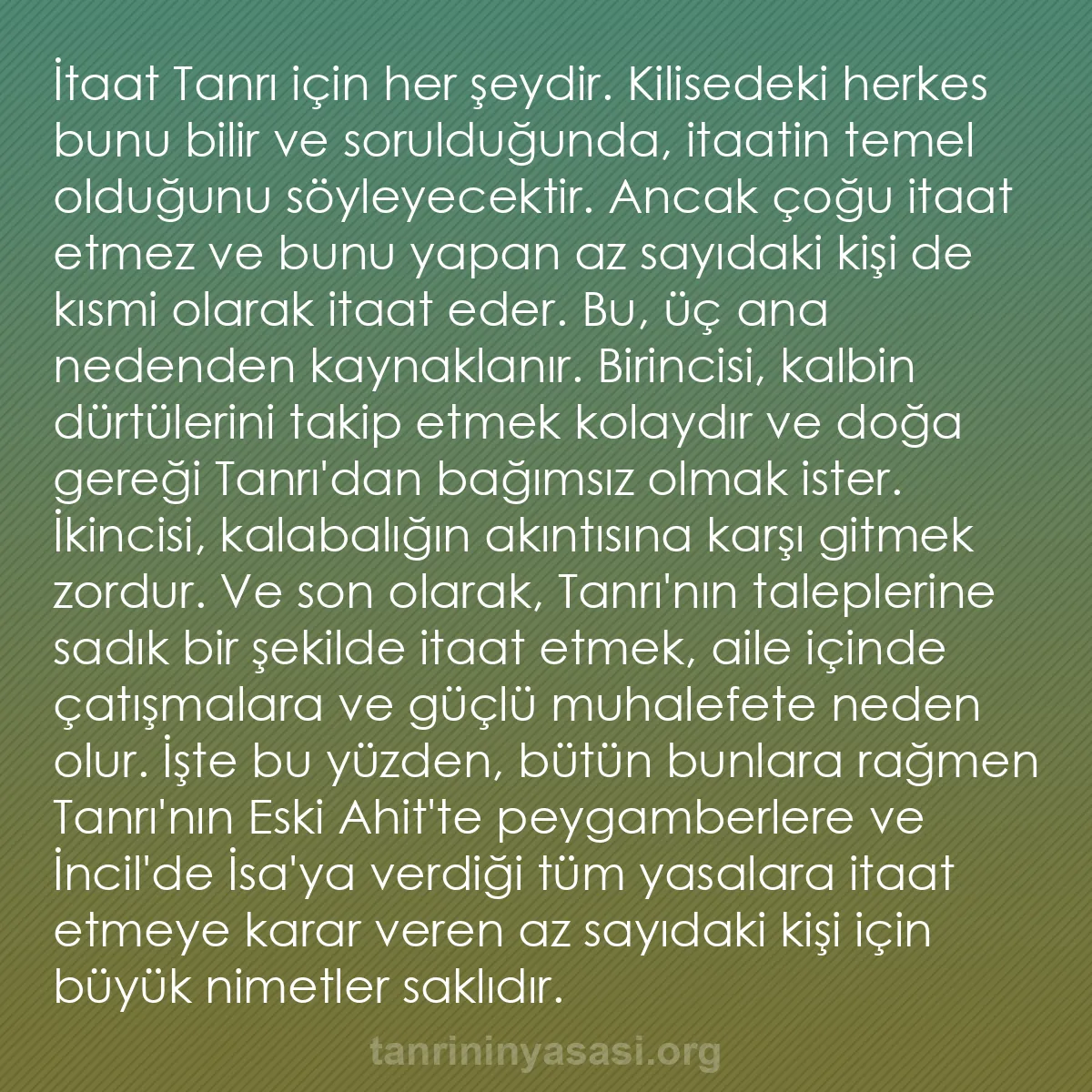 0123 - Tanrı’nın Yasası hakkında gönderi: İtaat Tanrı için her şeydir. Kilisedeki herkes bunu...
