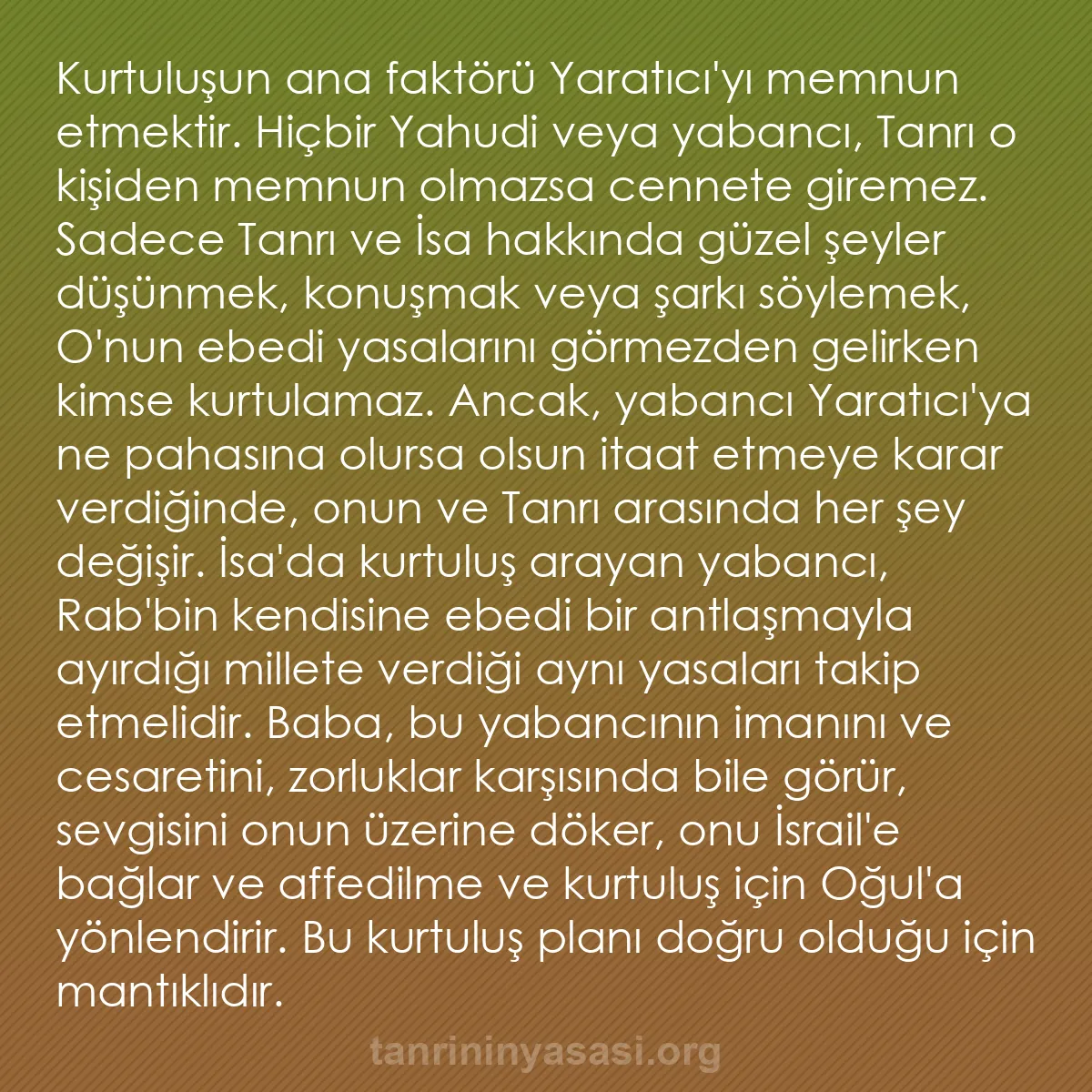 0149 - Tanrı’nın Yasası hakkında gönderi: Kurtuluşun ana faktörü Yaratıcı