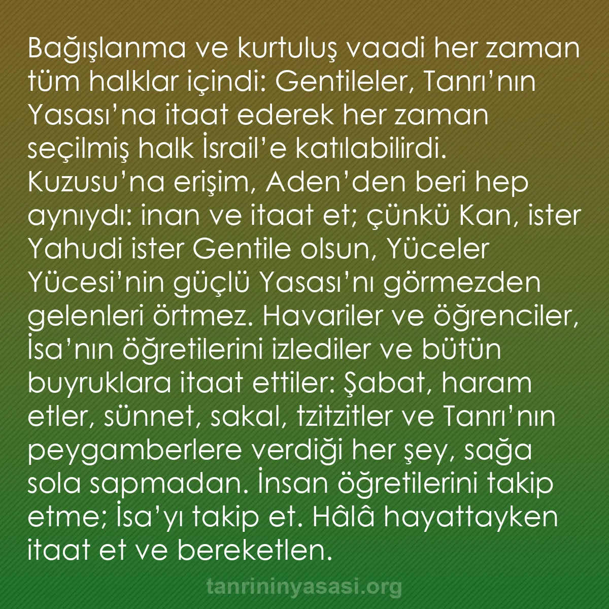 b0016 - Tanrı’nın Yasası hakkında gönderi: Bağışlanma ve kurtuluş vaadi her zaman tüm halklar içindi: Gentileler,...