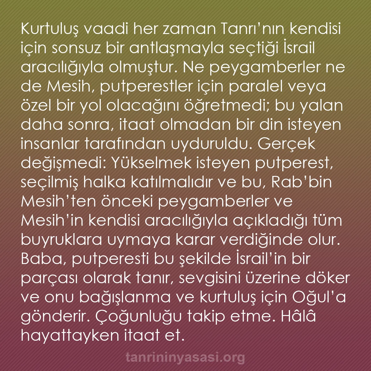 b0048 - Tanrı’nın Yasası hakkında gönderi: Kurtuluş vaadi her zaman Tanrı’nın kendisi için sonsuz bir antlaşmayla...