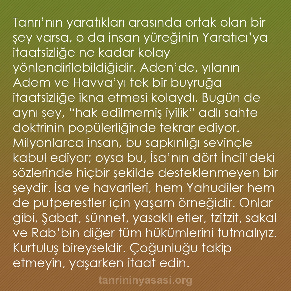 b0089 - Tanrı’nın Yasası hakkında gönderi: Tanrı’nın yaratıkları arasında ortak olan bir şey varsa, o da...