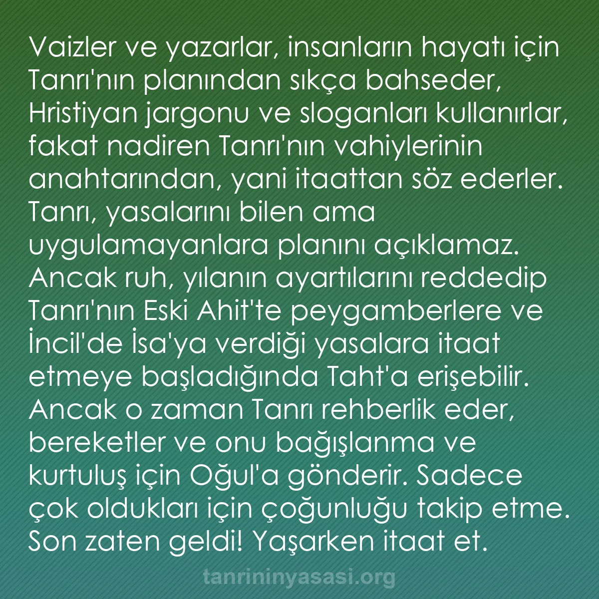 b0150 - Tanrı’nın Yasası hakkında gönderi: Vaizler ve yazarlar, insanların hayatı için Tanrı