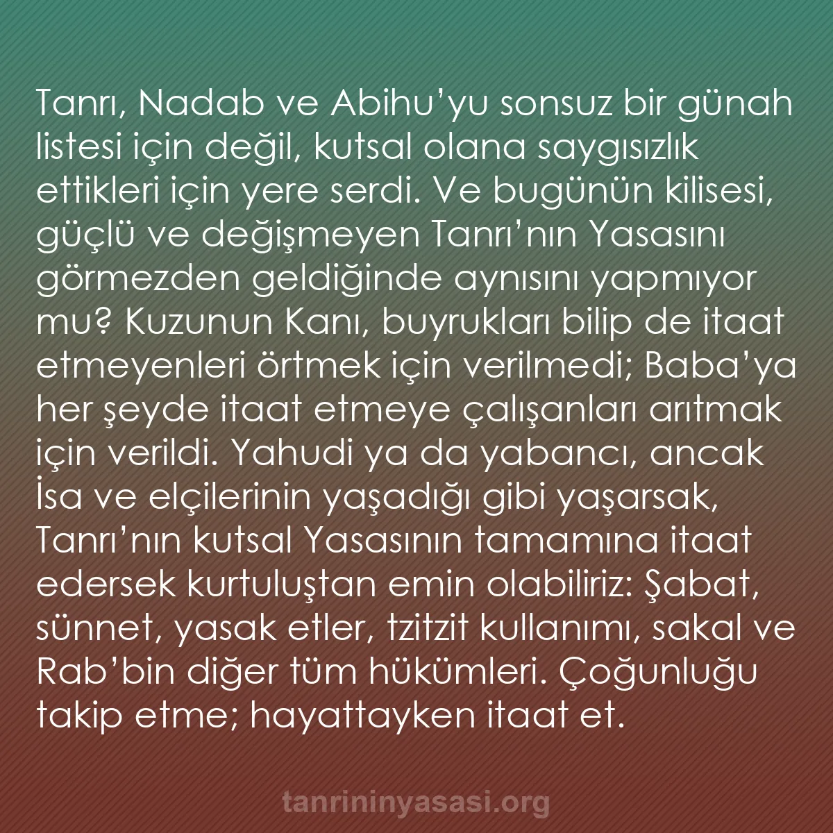 b0173 - Tanrı’nın Yasası hakkında gönderi: Tanrı, Nadab ve Abihu’yu sonsuz bir günah listesi için değil,...
