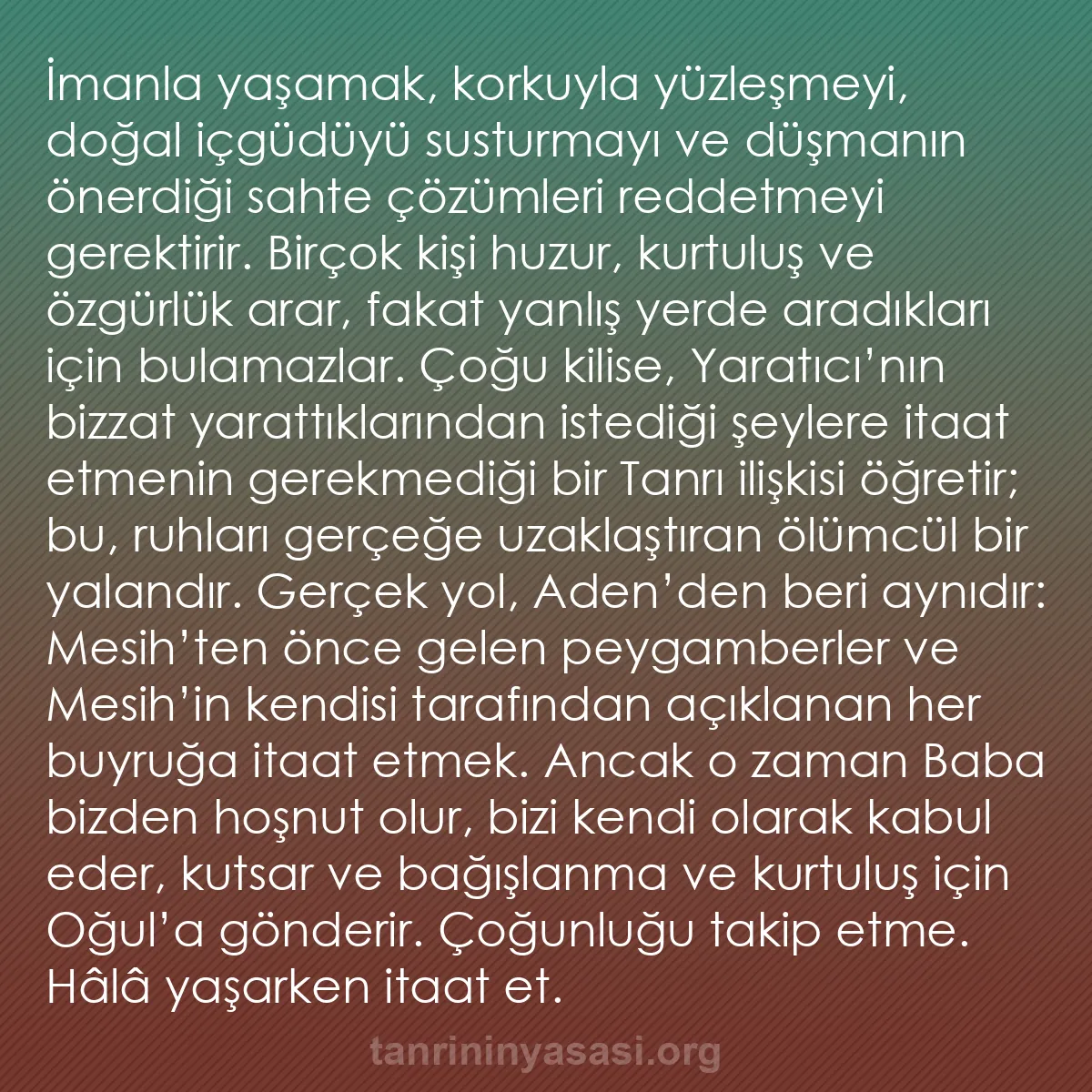 b0213 - Tanrı’nın Yasası hakkında gönderi: İmanla yaşamak, korkuyla yüzleşmeyi, doğal içgüdüyü susturmayı...