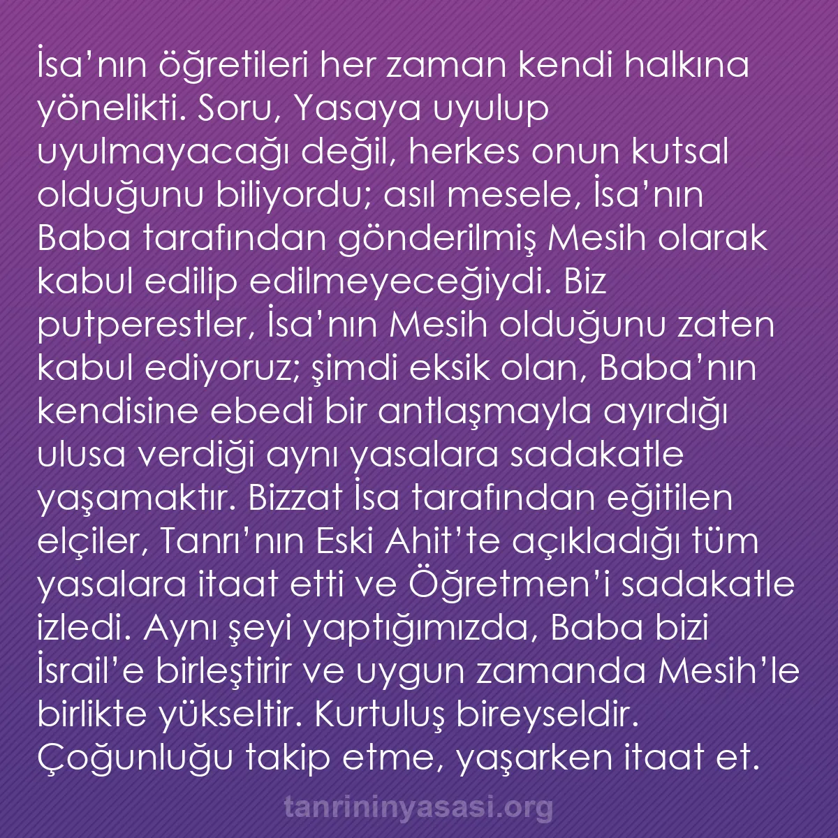 b0231 - Tanrı’nın Yasası hakkında gönderi: İsa’nın öğretileri her zaman kendi halkına yönelikti. Soru,...