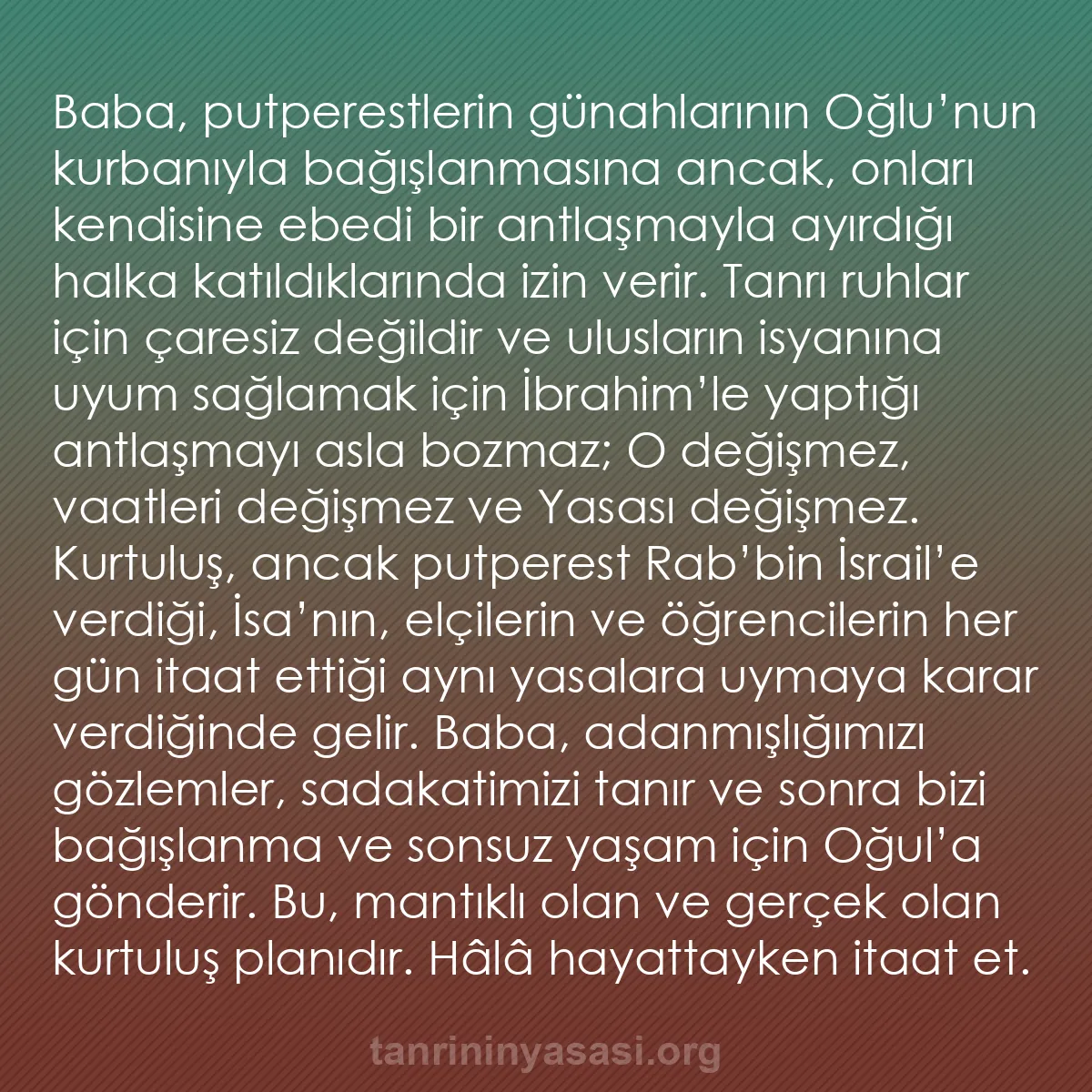 b0233 - Tanrı’nın Yasası hakkında gönderi: Baba, putperestlerin günahlarının Oğlu’nun kurbanıyla bağışlanmasına...
