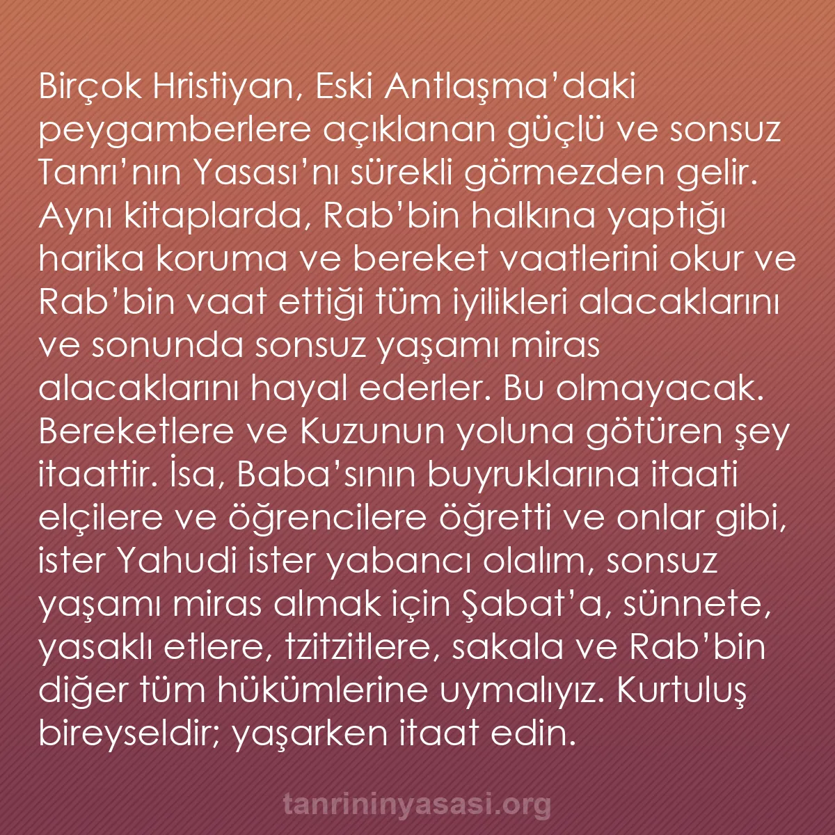 b0266 - Tanrı’nın Yasası hakkında gönderi: Birçok Hristiyan, Eski Antlaşma’daki peygamberlere açıklanan...