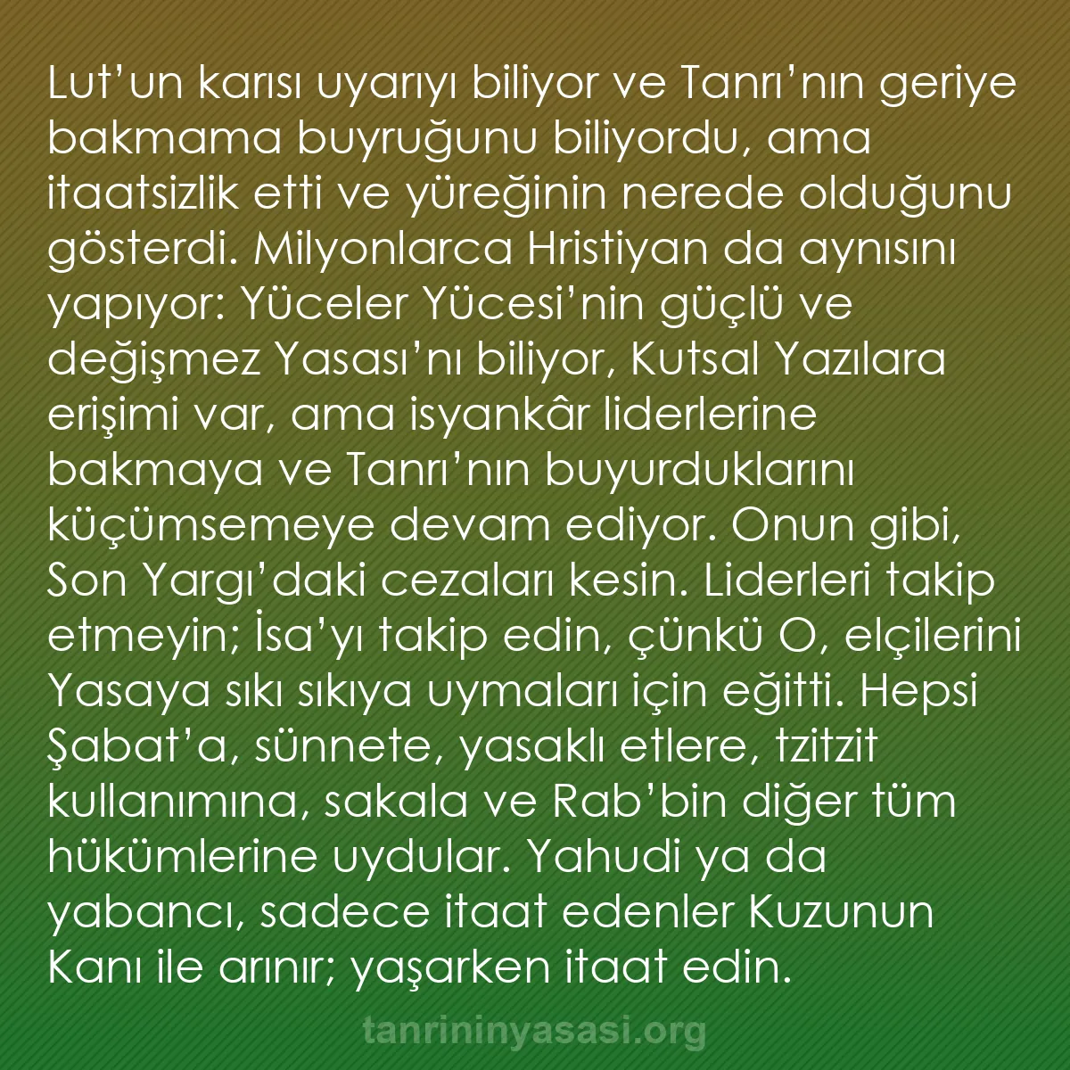 b0276 - Tanrı’nın Yasası hakkında gönderi: Lut’un karısı uyarıyı biliyor ve Tanrı’nın geriye bakmama buyruğunu...