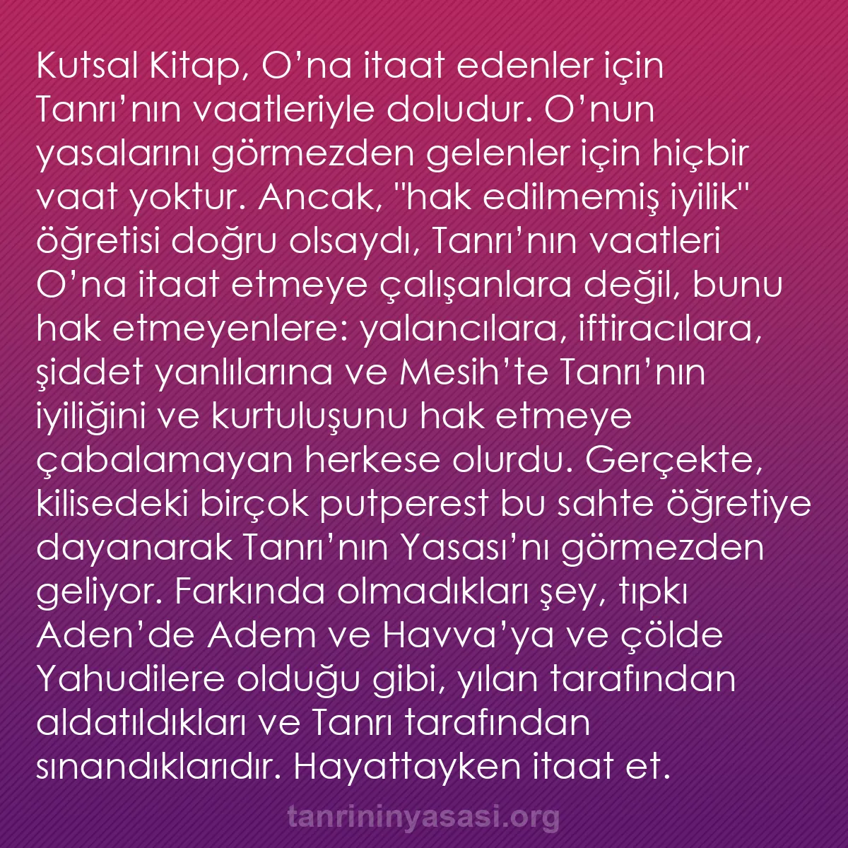 b0281 - Tanrı’nın Yasası hakkında gönderi: Kutsal Kitap, O’na itaat edenler için Tanrı’nın vaatleriyle...
