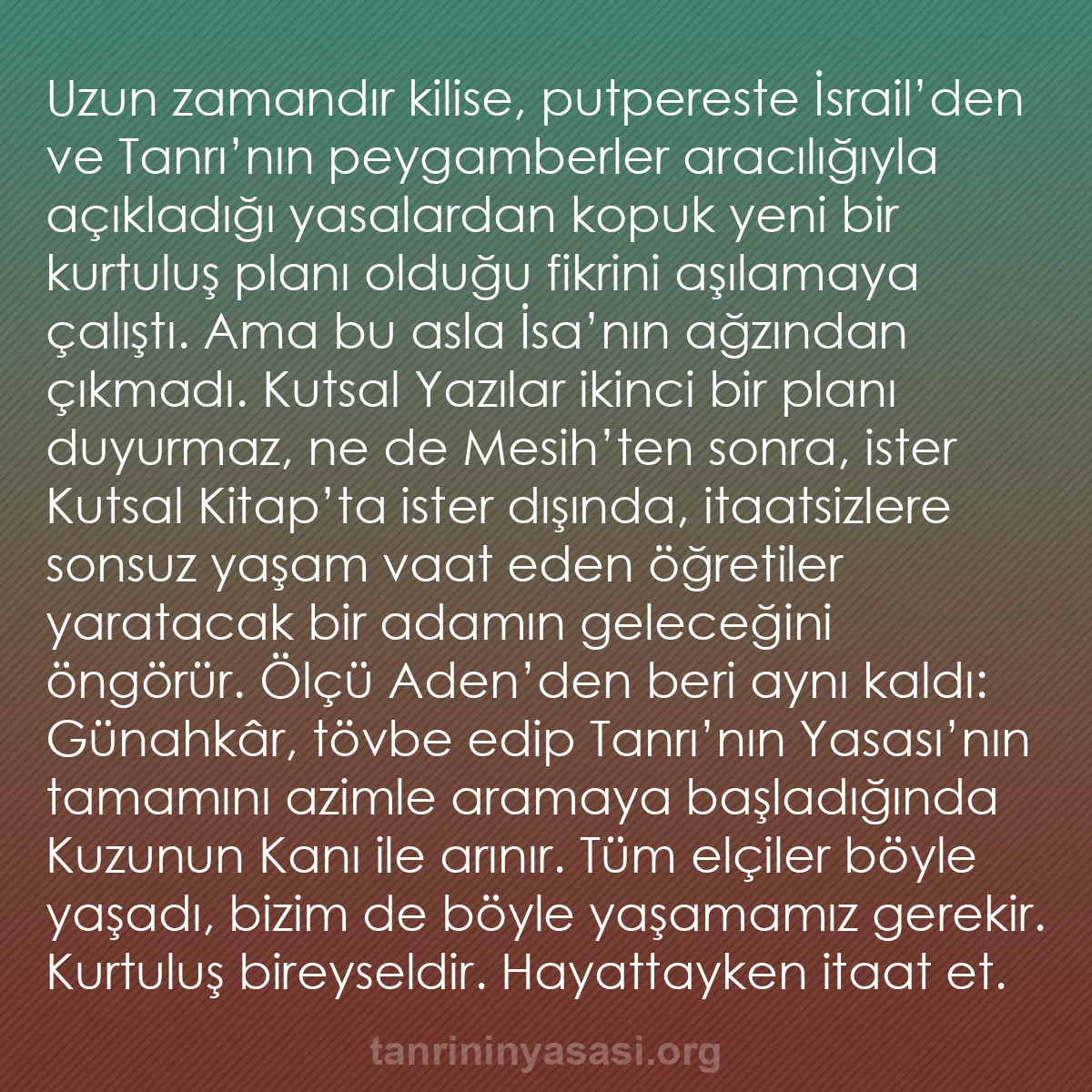 b0293 - Tanrı’nın Yasası hakkında gönderi: Uzun zamandır kilise, putpereste İsrail’den ve Tanrı’nın peygamberler...