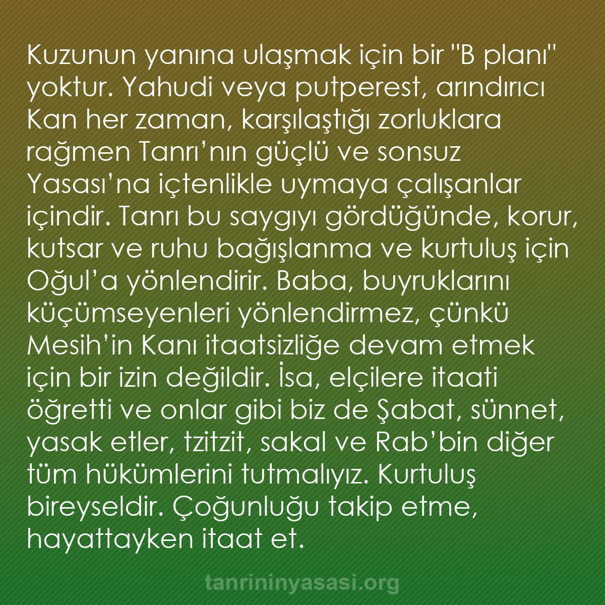 b0296 - Tanrı’nın Yasası hakkında gönderi: Kuzunun yanına ulaşmak için bir "B planı" yoktur. Yahudi veya...