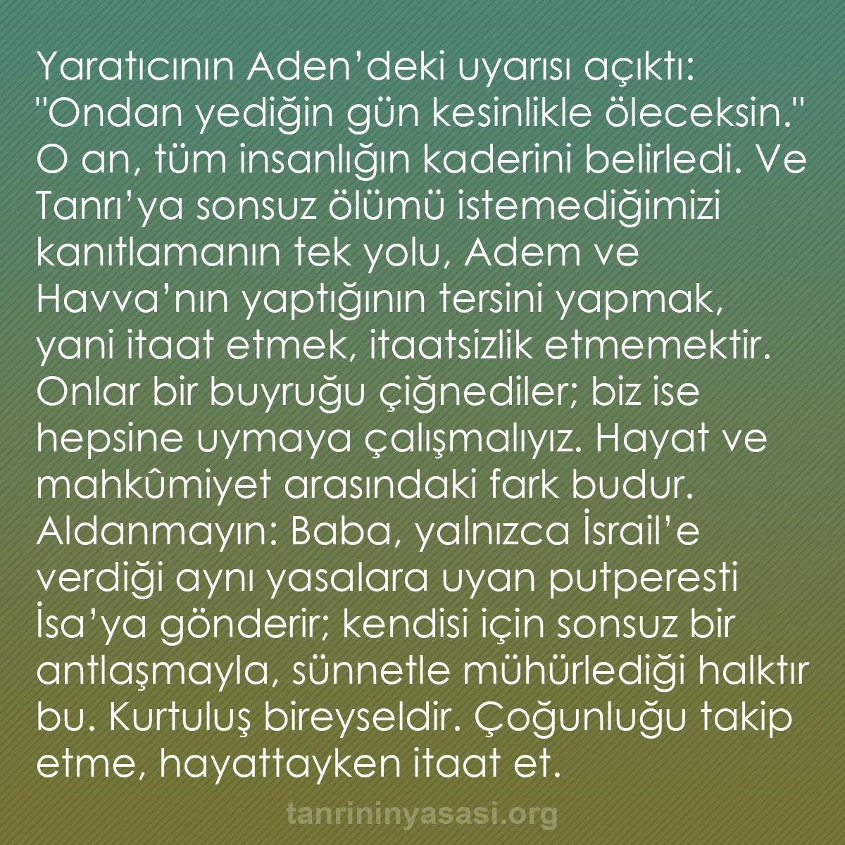 b0303 - Tanrı’nın Yasası hakkında gönderi: Yaratıcının Aden’deki uyarısı açıktı: "Ondan yediğin gün kesinlikle...
