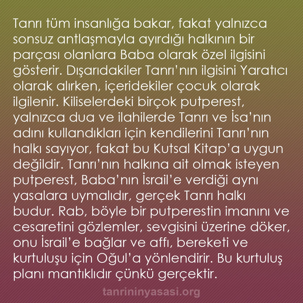 b0388 - Tanrı’nın Yasası hakkında gönderi: Tanrı tüm insanlığa bakar, fakat yalnızca sonsuz antlaşmayla...