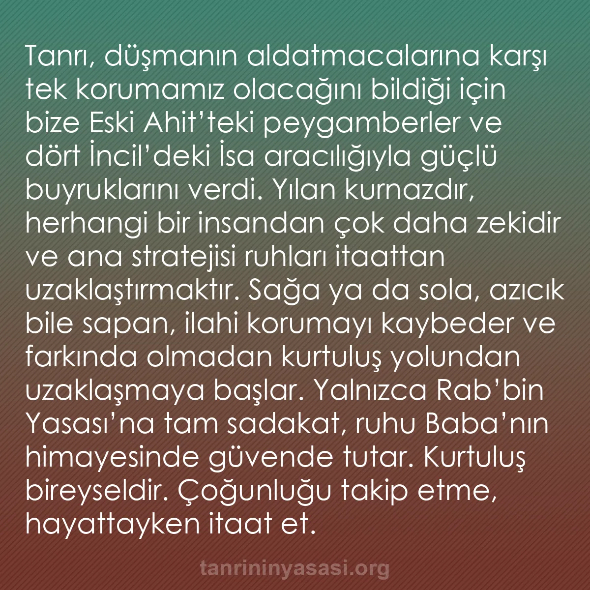 b0553 - Tanrı’nın Yasası hakkında gönderi: Tanrı, düşmanın aldatmacalarına karşı tek korumamız olacağını...